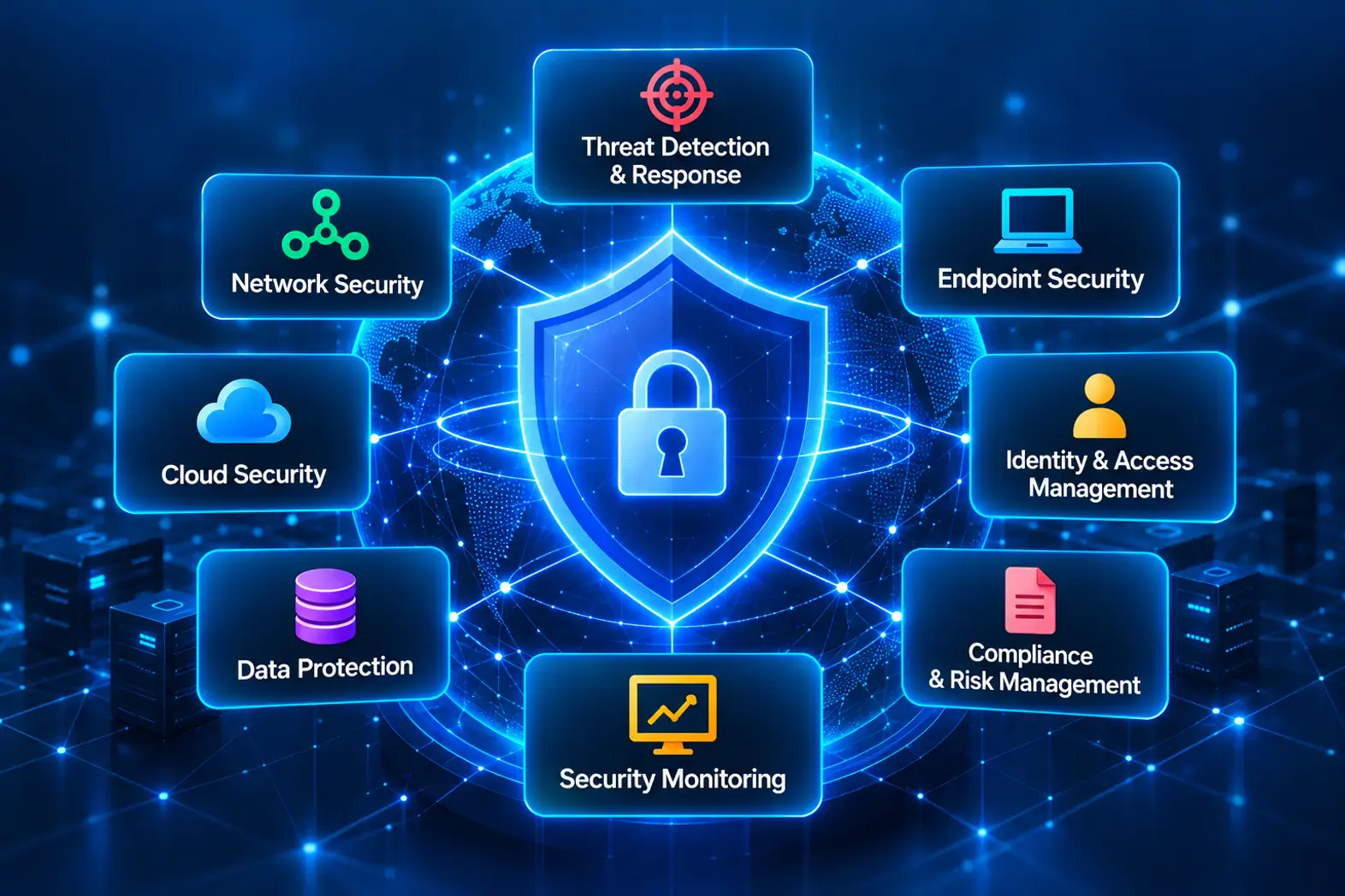 Cybersecurity solutions covering threat detection, network security and compliance