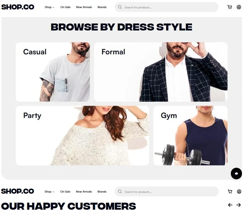 A Browse By Dress Style section with casual, formal, party and gym categories