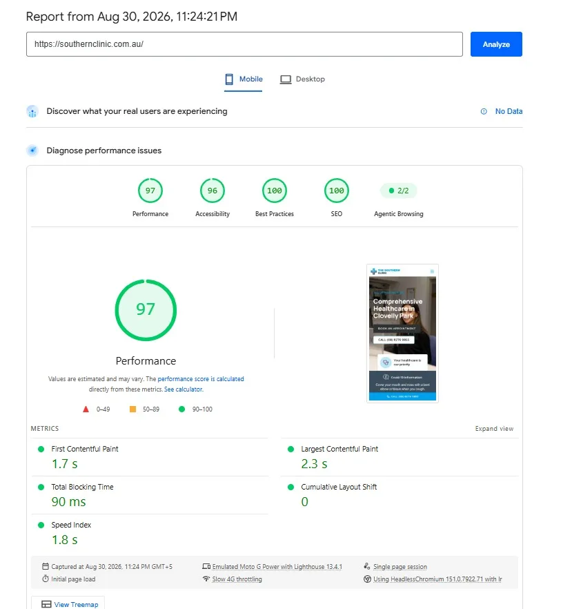 PageSpeed Insights mobile report scoring 97 for performance