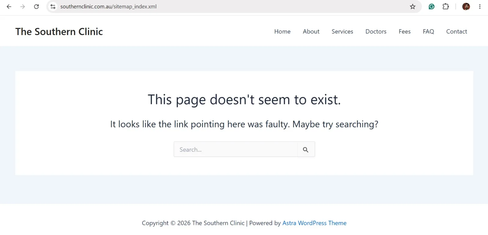 The sitemap_index.xml URL returning a page not found error
